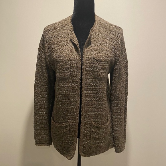 Massimo Dutti Olive Green boucle cardigan-style blazer - Picture 1 of 2